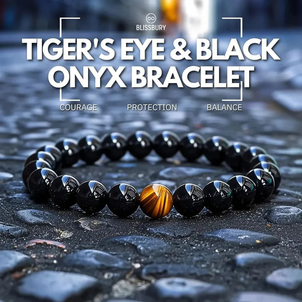 Tiger's Eye & Black Onyx Bracelet - Courage, Protection, Balance