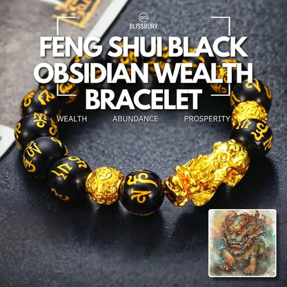 Feng Shui Black Obsidian Wealth Bracelet - Wealth, Abundance, Prosperity